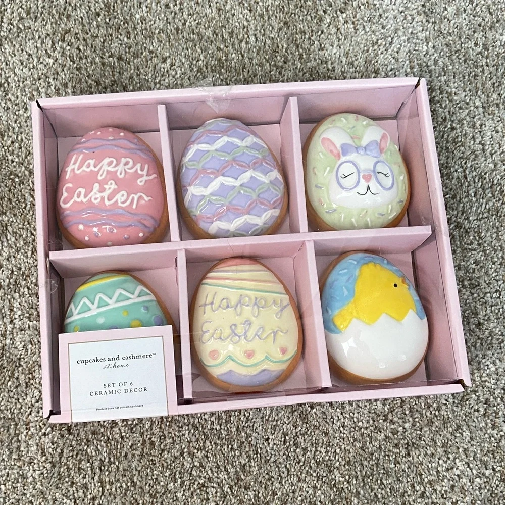 Cupcakes and Cashmere 6pc Ceramic Easter Egg Sugar Cookie Decor Set NIB
